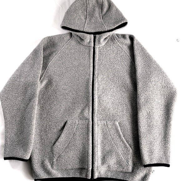 Anian Pecora Recycled Wool Hoodie Womens XXL Heather Grey Full Zip Sherpa Jacket - Picture 3 of 9